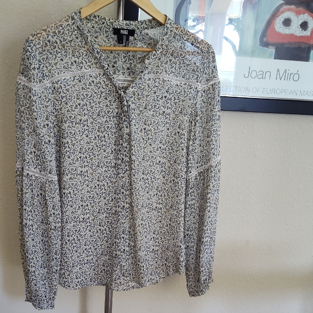 PAIGE Silk Patterned Blouse, Size L